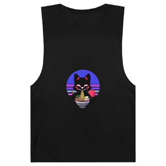 Cat Eating Ramen Noodles Kawaii Anime Japanese Barnard Tanks
