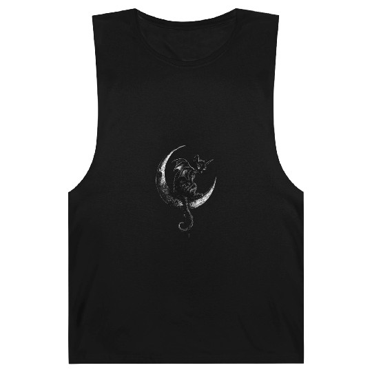 Cat With Bat Wings Sitting On Crescent Moon Goth Barnard Tanks