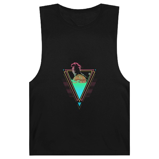 Lion Vaporwave Synthwave 90s 80s Sunset Barnard Tanks