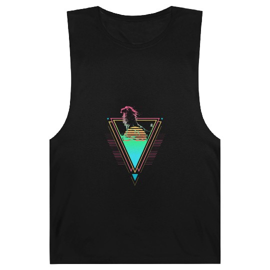 Lion Vaporwave Synthwave 90s 80s Sunset Barnard Tanks