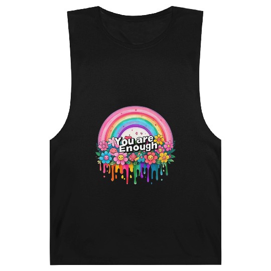 "You Are Enough" Rainbow and Flowers Inspirational Barnard Tanks