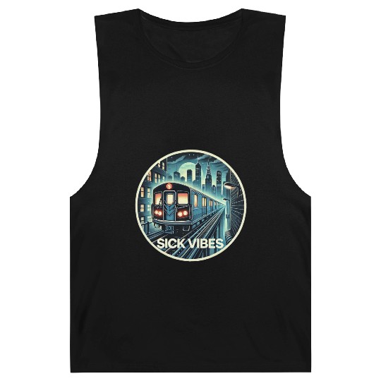 Retro Futuristic Subway Train - Neon Cyberpunk Cit Barnard Tanks