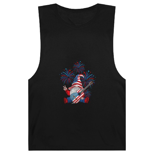 Gnomes Guitar 4th Of July American Flag Patriotic Barnard Tanks