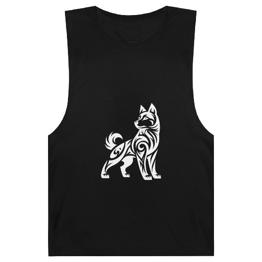Shaded Tribal Line Art Husky Dog Design Barnard Tanks