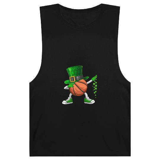 Funny Dabbing Shamrock Basketball St Patrick's Day Barnard Tanks