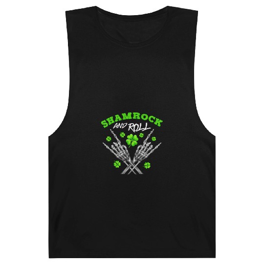 Shamrock and Roll Rock Saint Patrick's Day Skull Barnard Tanks