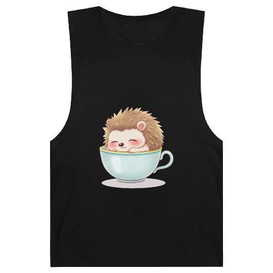 Cute hedgehog relaxing in a light blue cup Barnard Tanks