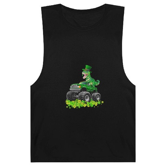 Monster Truck T-rex St Patricks Day Dinosaur Cute Barnard Tanks