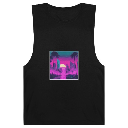 Neon Paradise Vaporwave Sunset Vibes Barnard Tanks