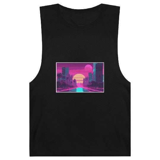 Neon Paradise Vaporwave Sunset Vibes Barnard Tanks