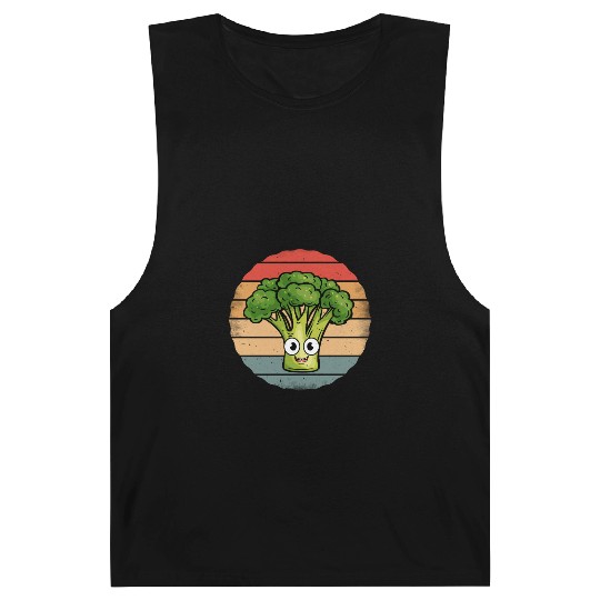 Cute Smiling Broccoli Retro Vintage Sunset Barnard Tanks