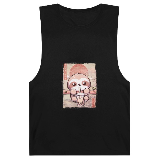 Cute Kawaii Sloth Drinks Boba Tea Japanese Barnard Tanks