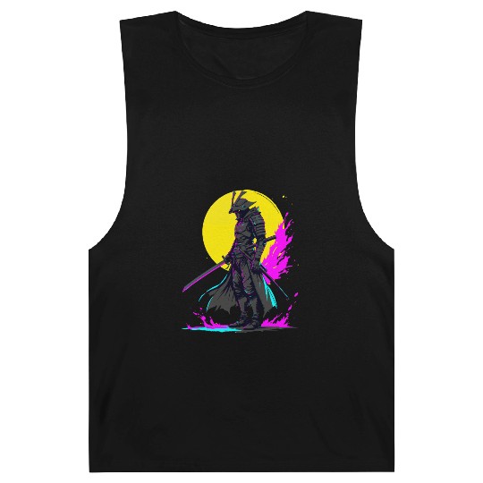 Cyberpunk Samurai Warrior Neon Art Design Barnard Tanks