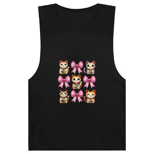 Coquette Bow Maneki Neko Japanese Cat Lucky Pink Barnard Tanks
