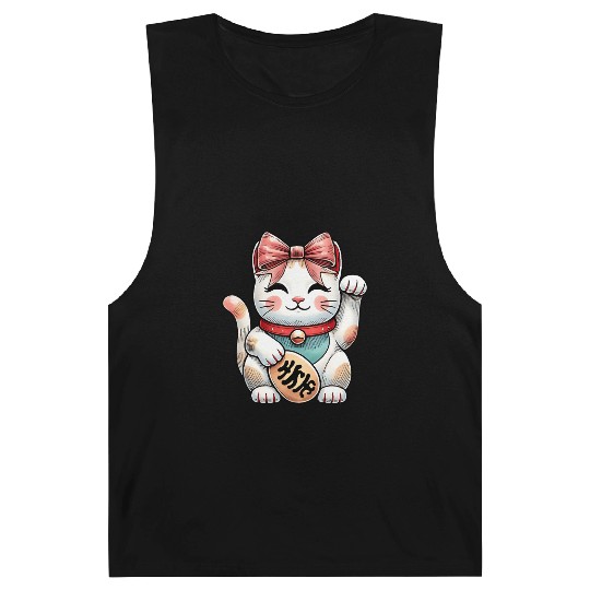 Coquette Bow Maneki Neko Japanese Cat Lucky Pink Barnard Tanks