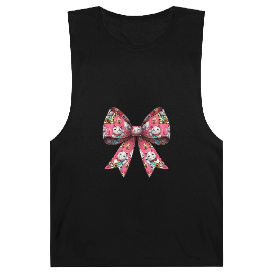 Coquette Bow Maneki Neko Japanese Cat Lucky Pink Barnard Tanks