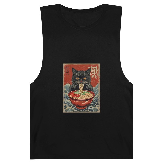 Kawaii cute Vintage Japanese Anime Manga Cat Ramen Barnard Tanks
