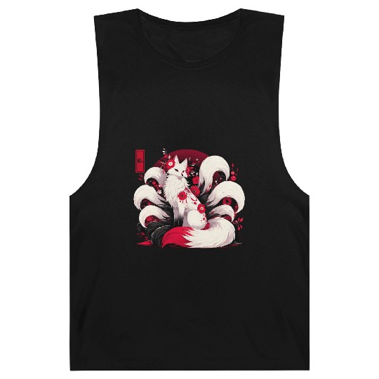 Kitsune Fox Red spider lily Flowers Japanese Nine Barnard Tanks