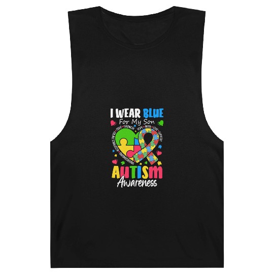 I Wear Blue For My Son Autism Awareness Mom Dad Barnard Tanks