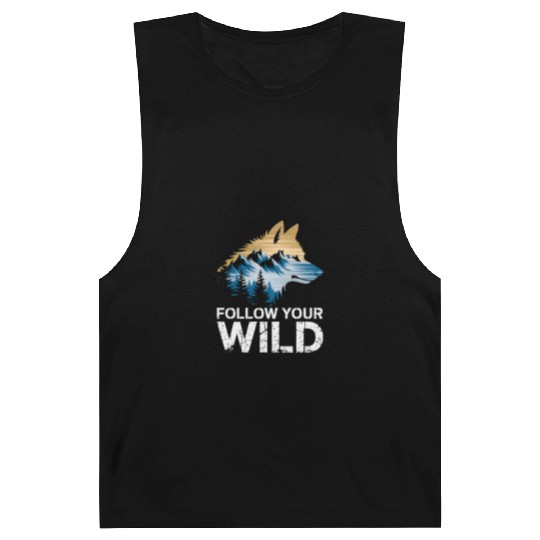 Follow Your Wild Adventure Mountain Wolf Barnard Tanks