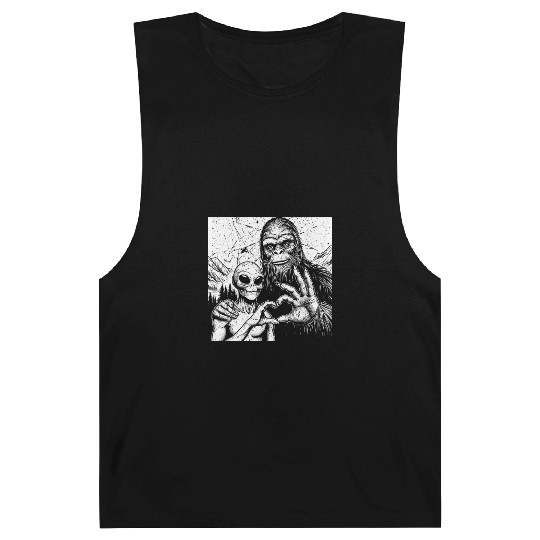 Bigfoot and alien Sasquatch love hand sign Weird S Barnard Tanks