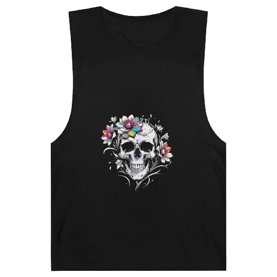 Streetwear Skull Bloom Floral Skull Barnard Tanks