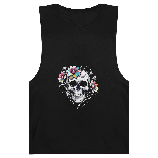 Streetwear Skull Bloom Floral Skull Barnard Tanks