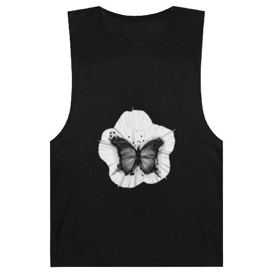 Black Butterfly rests on a Moon Flower Barnard Tanks