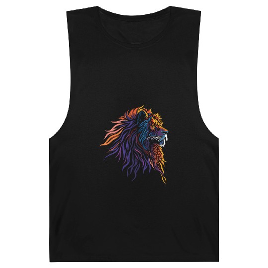 "Majestic Flame Lion – Tribal Rainbow Art" Barnard Tanks