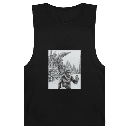 Bigfoot Selfie With Alien UFO Funny Sasquatch Barnard Tanks
