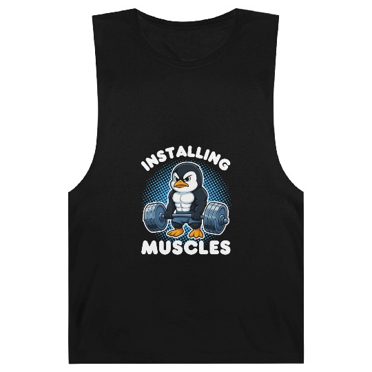 Installing Muscles Funny Gym Penguin Weightlifting Barnard Tanks