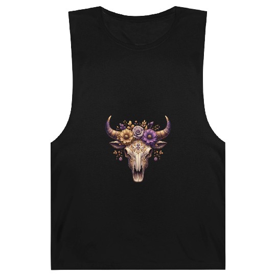 Boho Bull Skull with Floral – Western Bohemian Barnard Tanks
