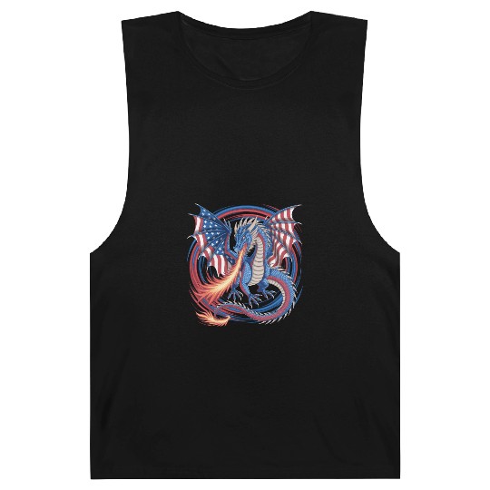 Patriotic American Flag Dragon Breathing Fire Barnard Tanks