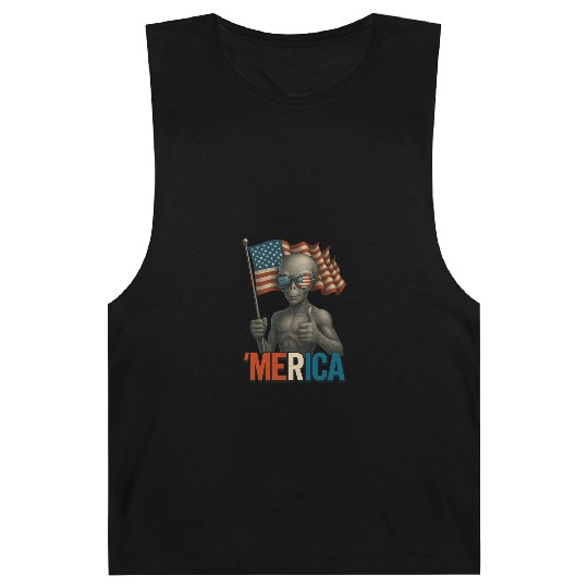 Thumbs Up Merica Alien 4th of July Funny Barnard Tanks