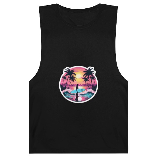 80s Synthwave Surfer | Retro Sunset Barnard Tanks.