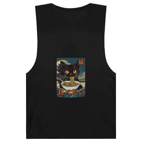 Cat Ramen Japanese Graphic Art Kawaii Kitty Anime Barnard Tanks