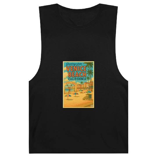 Venice Beach Vintage Postcard Barnard Tanks