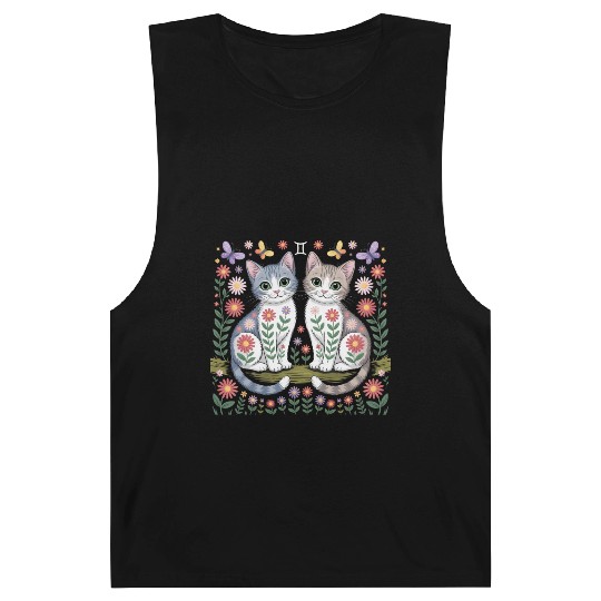 Gemini Zodiac Twin Cats Art Barnard Tanks