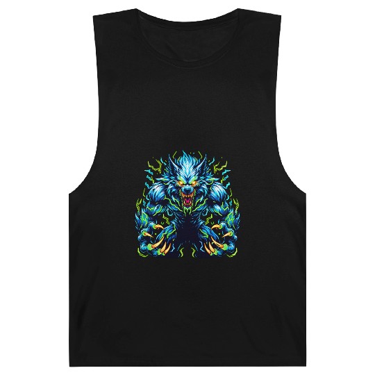Neon Alpha Howler – Electric Werewolf Rage Barnard Tanks