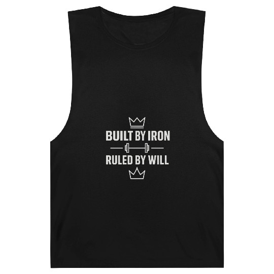 Built by iron gym motivation quote with white text Barnard Tanks