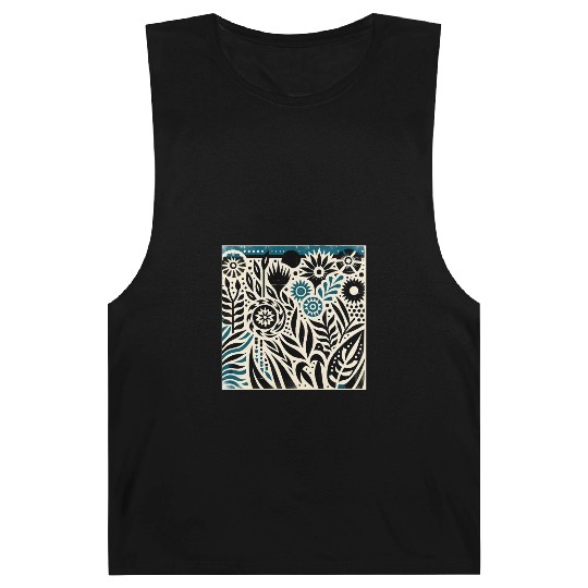 Teal & Black Floral Pattern Barnard Tanks