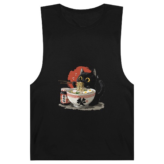 Black Cat Eating Ramen Japanese Funny Cat Barnard Tanks
