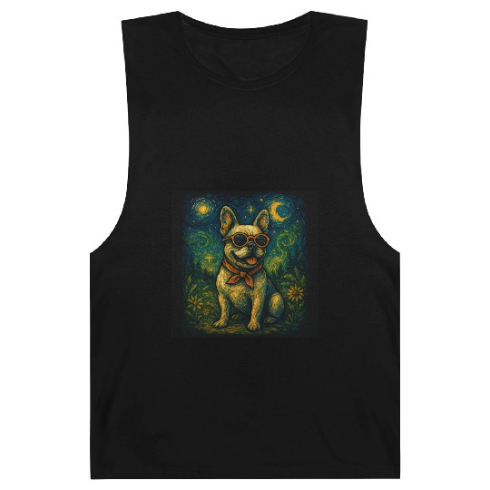 Starry Night Dog Funny Art Style Retro Glasses Pet Barnard Tanks