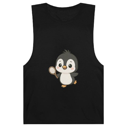 Cute penguin tennis player cartoon chibi sport Barnard Tanks