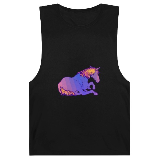 Purple Horse Lying Down, Hand Drawn, Bright Colors Barnard Tanks