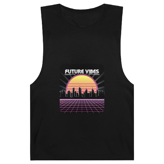 Future Vibes Synthwave Sunset Grid Retro 80s Barnard Tanks