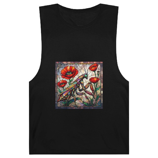Praying mantis stained glass vibrant poppy flower Barnard Tanks