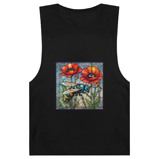 Wasp hornet bee stained glass vibrant poppy flower Barnard Tanks