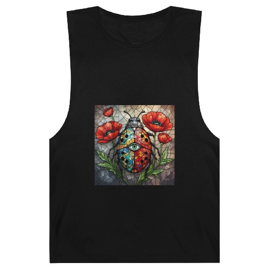 Ladybug stained glass vibrant poppy flower insect Barnard Tanks