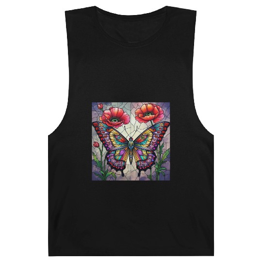 Butterfly stained glass design vibrant poppy Barnard Tanks
